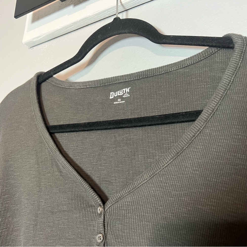 Duluth Trading Co Grey Gray No-Yank Long Sleeve Henley Womens Size 3X 3XL - Picture 7 of 10